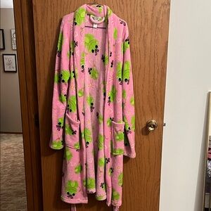 Pink and Green Patterned Women's Robe